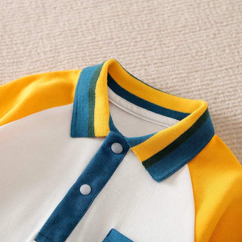 Polo Shirt Cotton Soft Long Sleeved Baby Jumpsuit