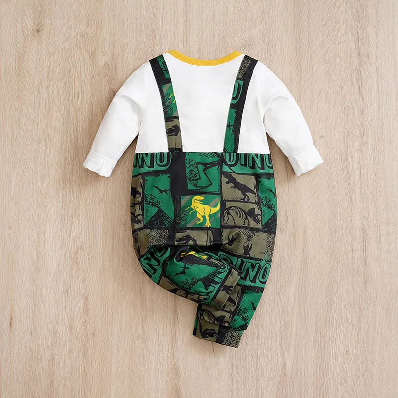 Backband Dinosaur Long Sleeved Baby Bodysuit