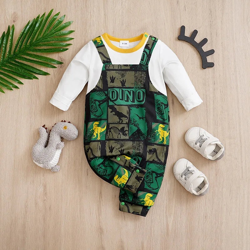 Backband Dinosaur Long Sleeved Baby Bodysuit