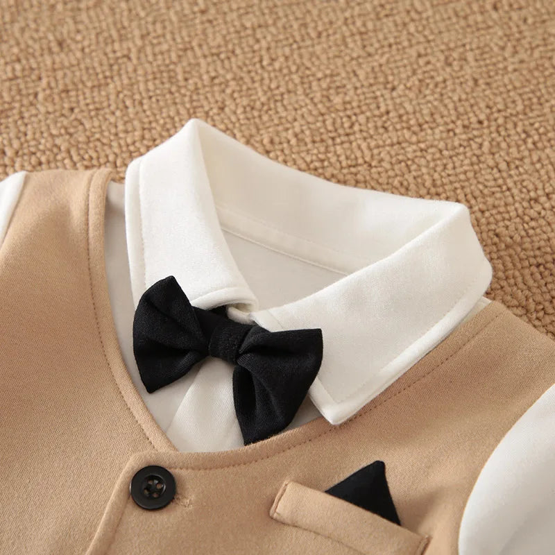 Gentleman bow tie Fashion Cotton Baby One-Piece long sleeves Jacket Rompers