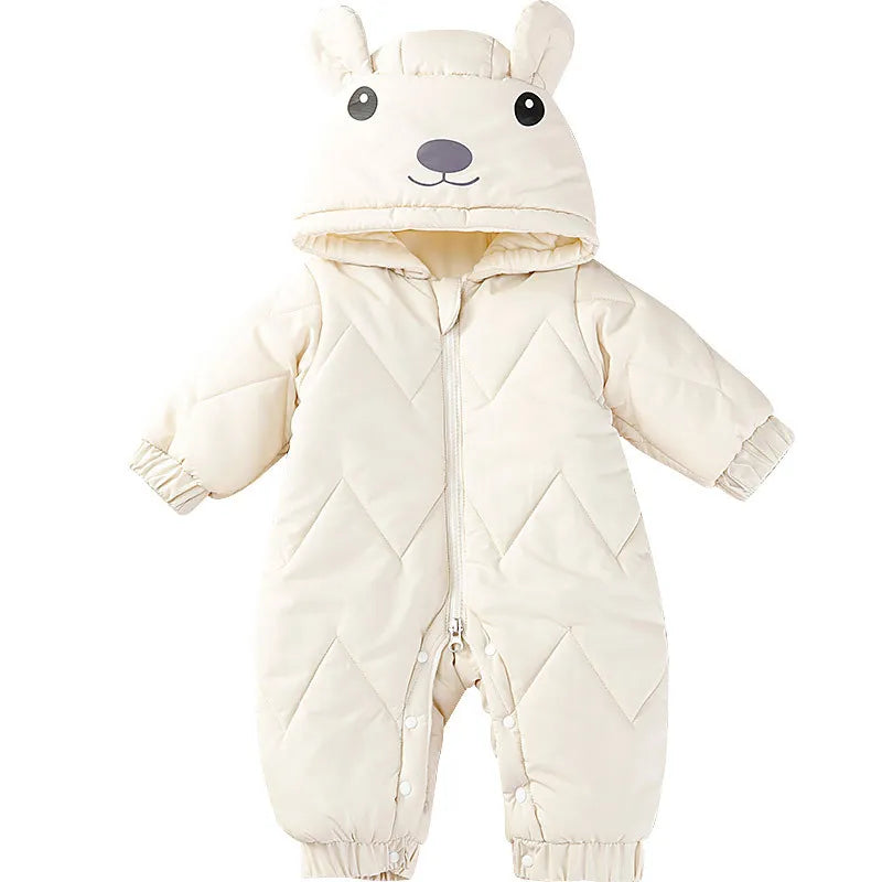 Winter Romper Thick Plus Clothes Solid Hooded Zipper Cotton Clothes Toddler Warm Jumpsuit