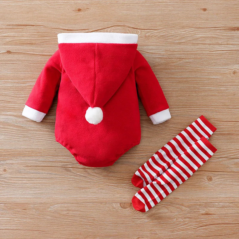 Christmas Santa Claus Long Sleeved Baby Triangle Jumpsuit+Socks