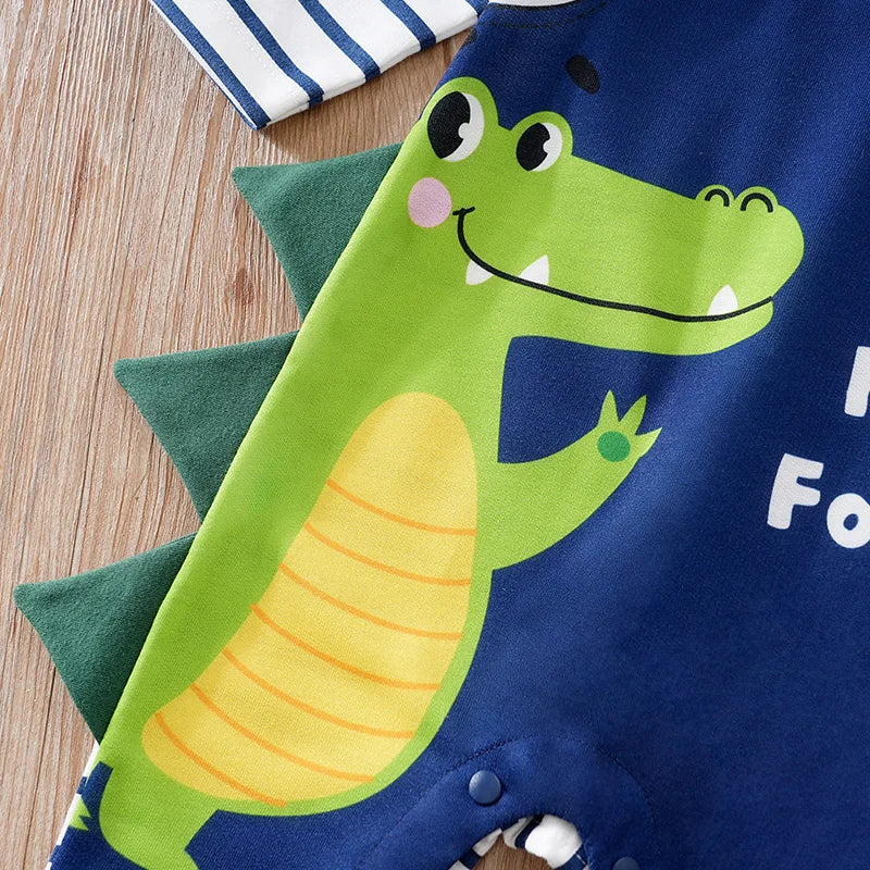 Cute Crocodile 3d Printing Long Sleeved Baby Jumpsuit