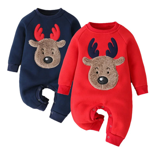 Christmas Romper  Fleece Lining New Year  Jumpsuit One-Piece Toddler Outfit Infant Onesie