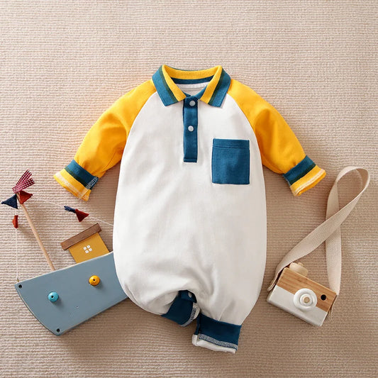 Polo Shirt Cotton Soft Long Sleeved Baby Jumpsuit